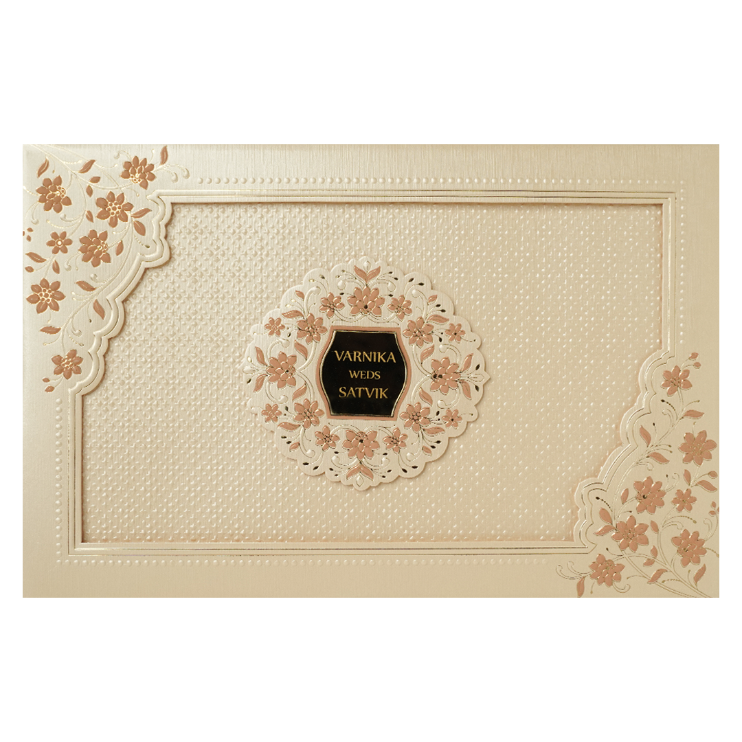 Peach Gold Floral Padded Wedding Card-KSSC2150