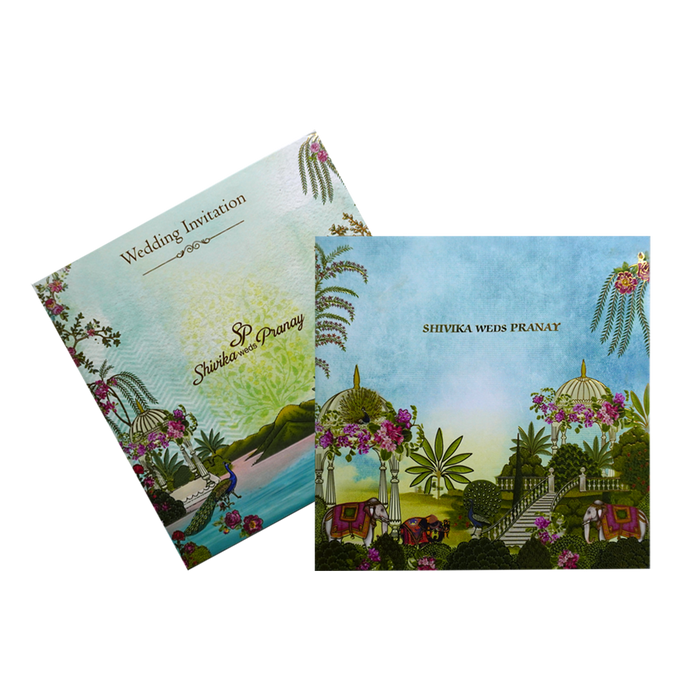 Soft Blue Padded Wedding Card-King of Cards