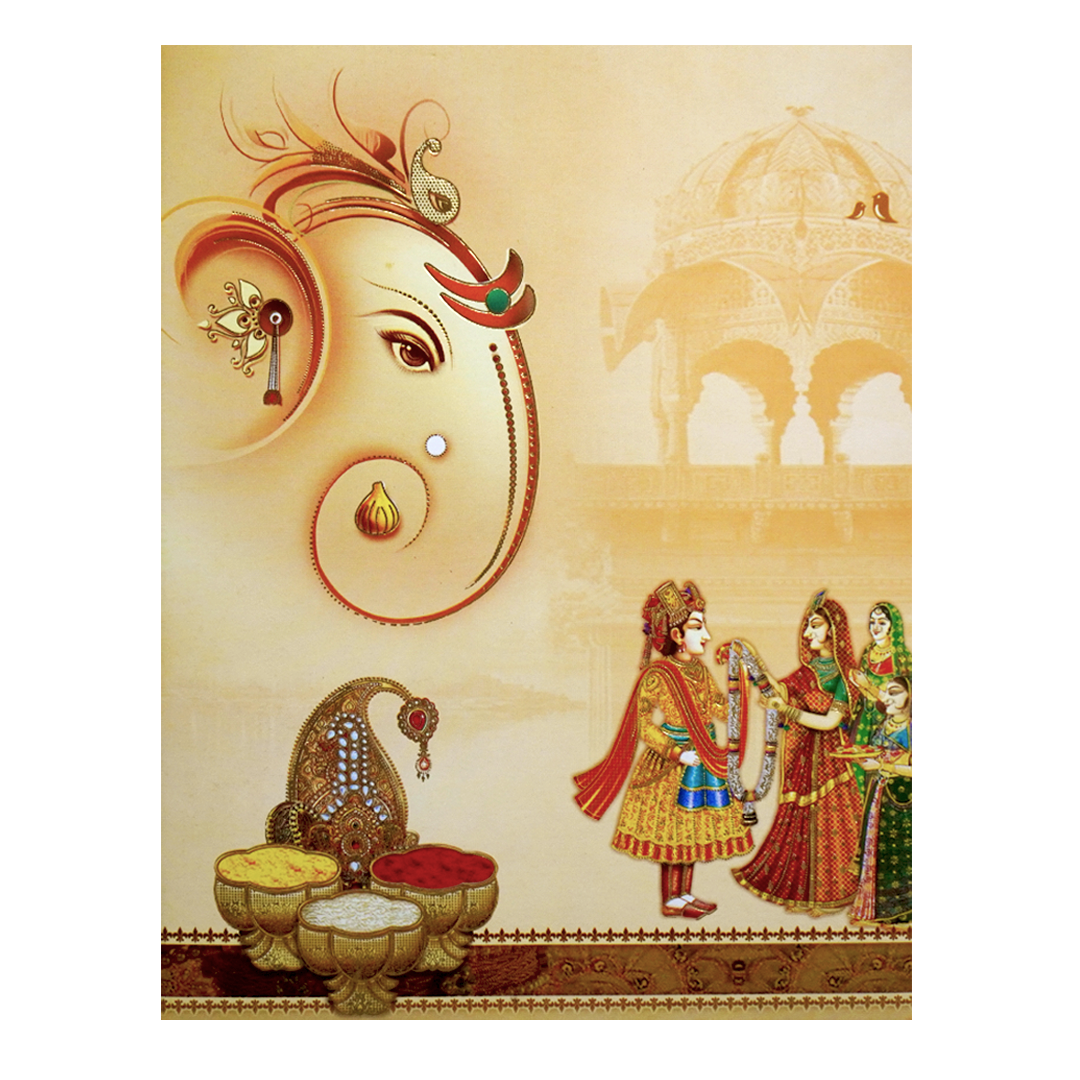 Sandal Classic Ganesha With Bride and Groom Card-KNKJ1081