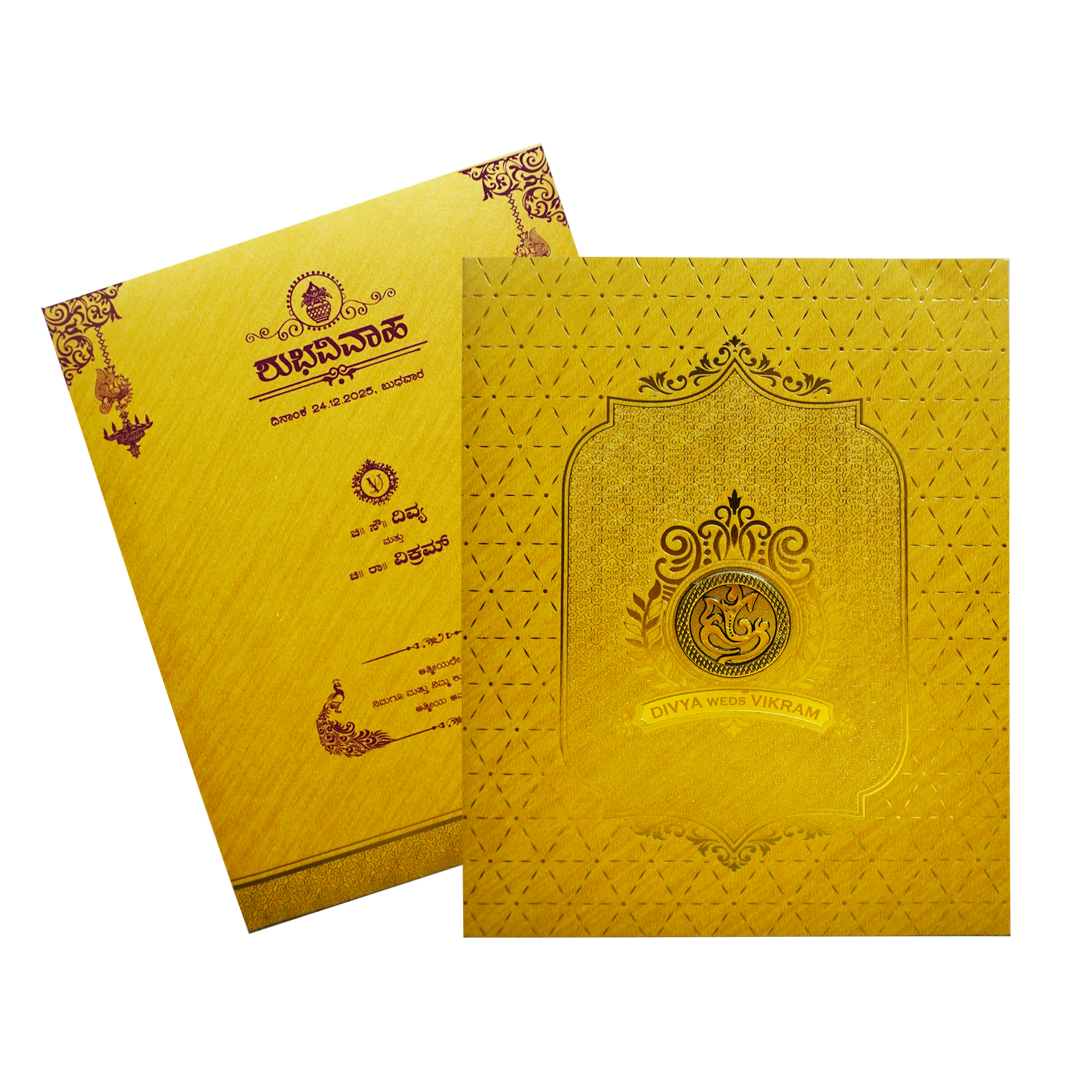 Mustard Yellow Ganesha Wedding Card-KNR5032G