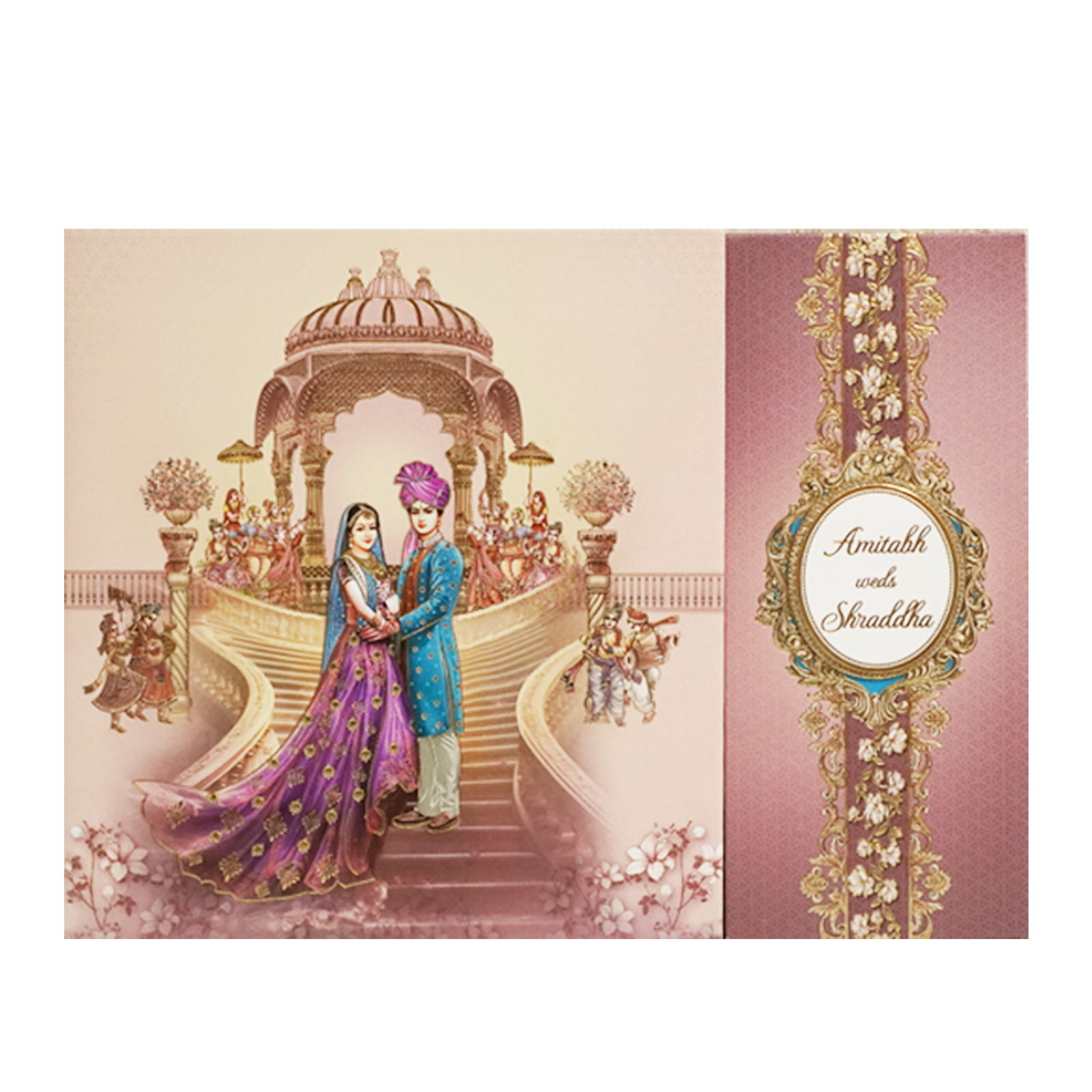 Apricot Pink Bride Groom Wedding Invitation Card-KAC05810