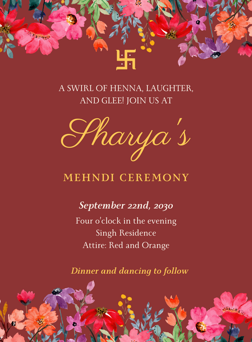 Red Floral Hindu Wedding Invitation-King of Cards