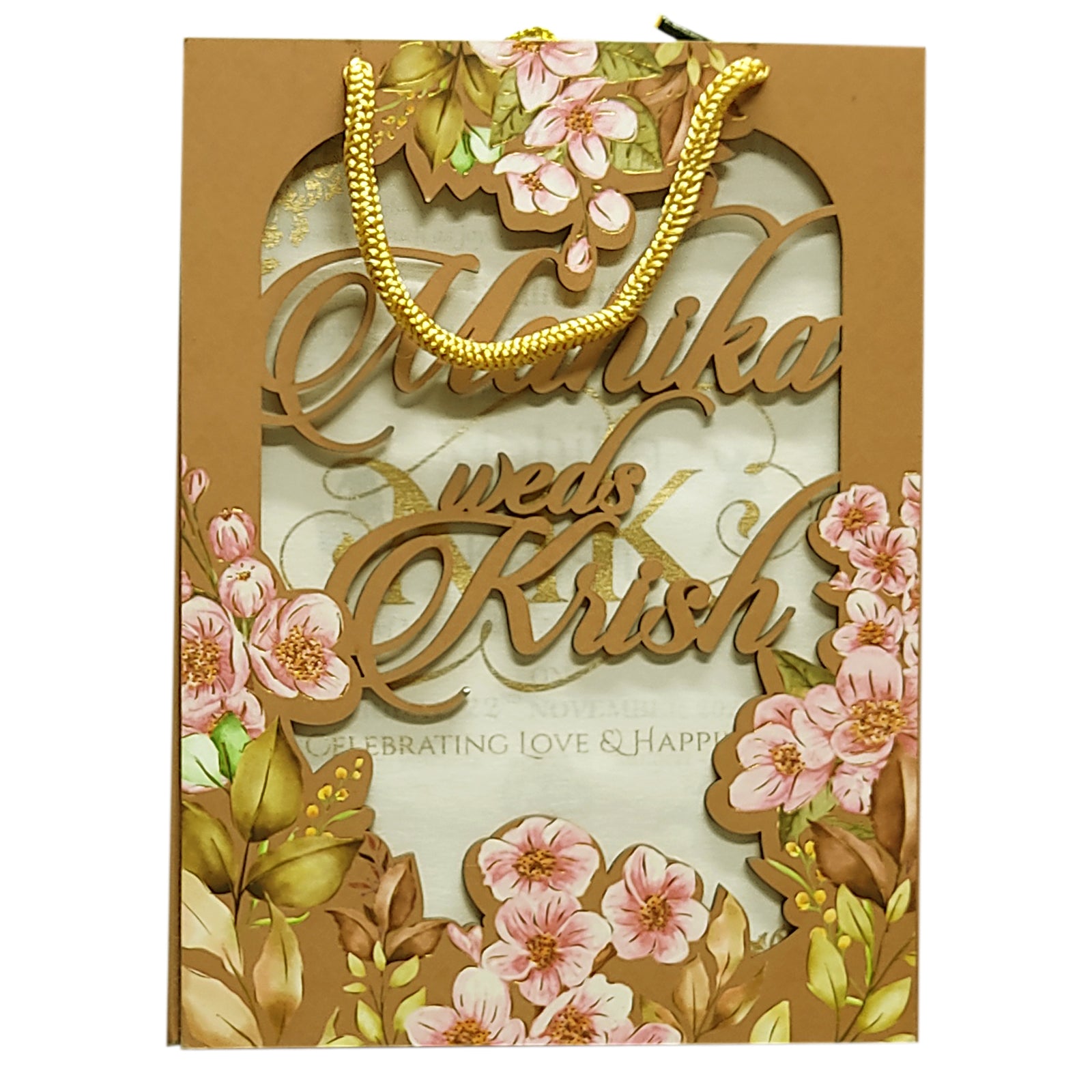 Light Brown MDF Floral Invitation-KVN06360