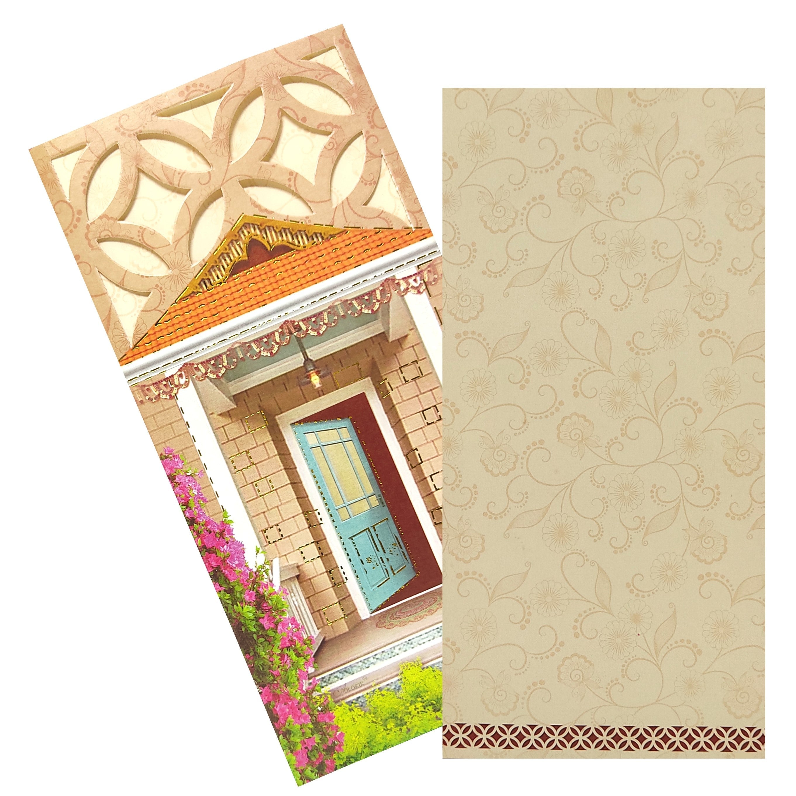 Check out the collection of Grey single sheet floral house offset print with insert invitation card at best price. &