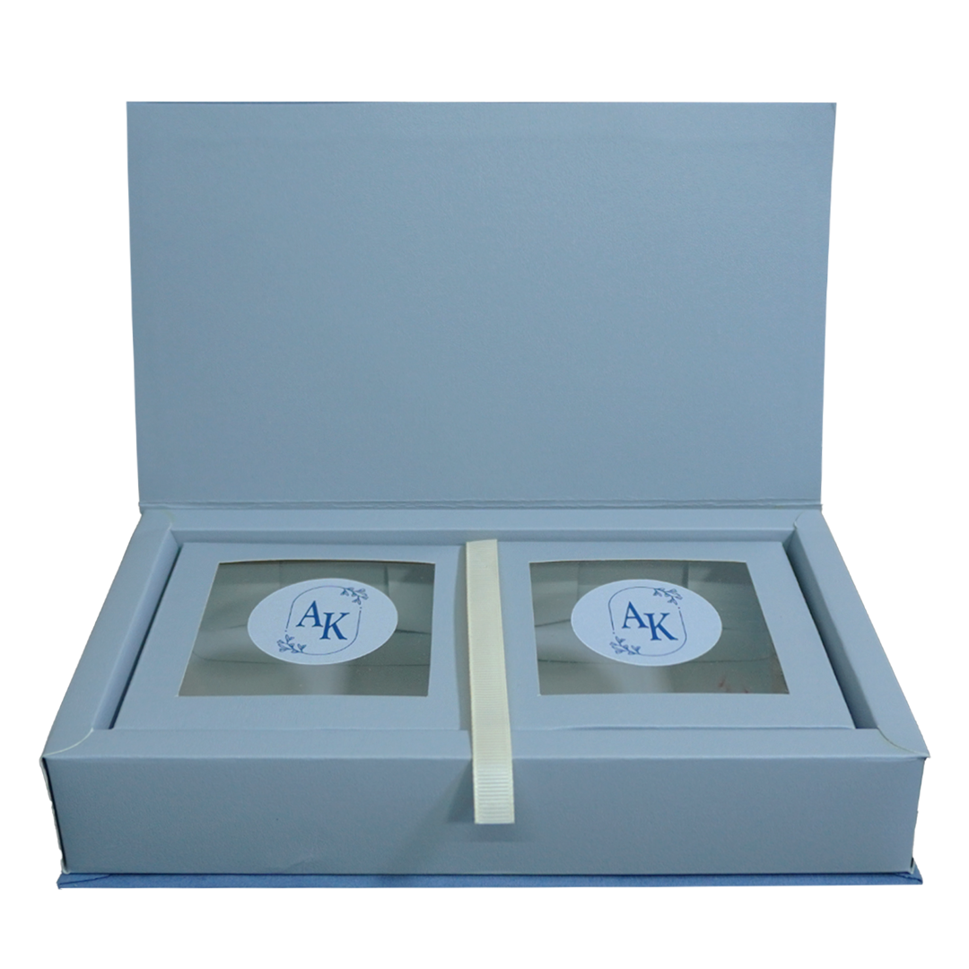 Blue Grey Fabric Sweet Box Invitation-KRC30820