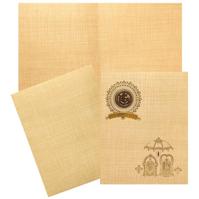 Check out the collection of Sandal balaji padmavati and gold foil design with ganesha sticker and nameplate invitation card at best price. &