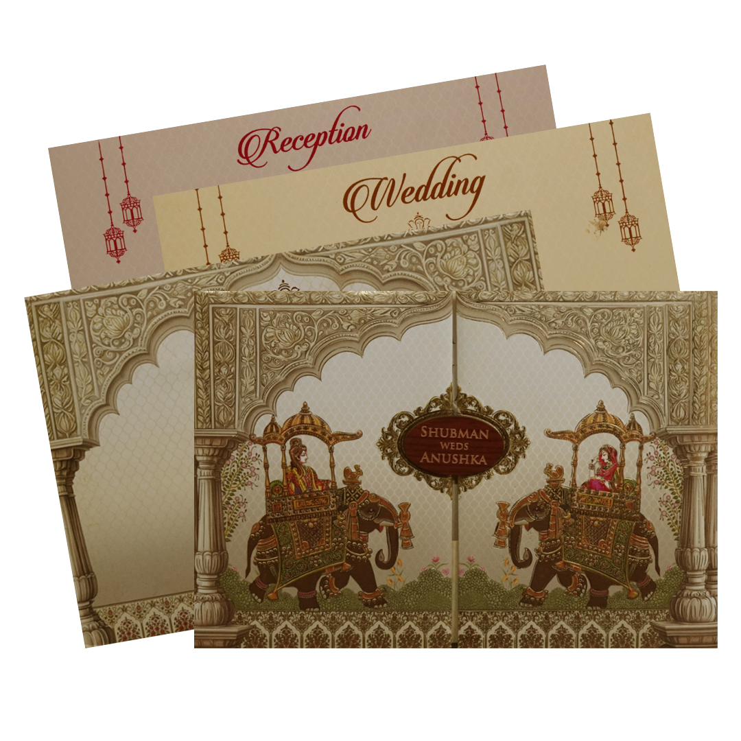 Celebrate in style with customized Cream Padded Wedding Invitation Card Order now! ?WhatsApp Support ?Express Delivery