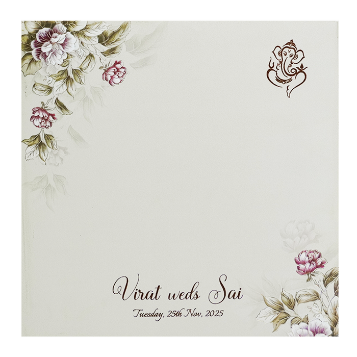 Beige Padded Floral Wedding Invitation Card-King of Cards