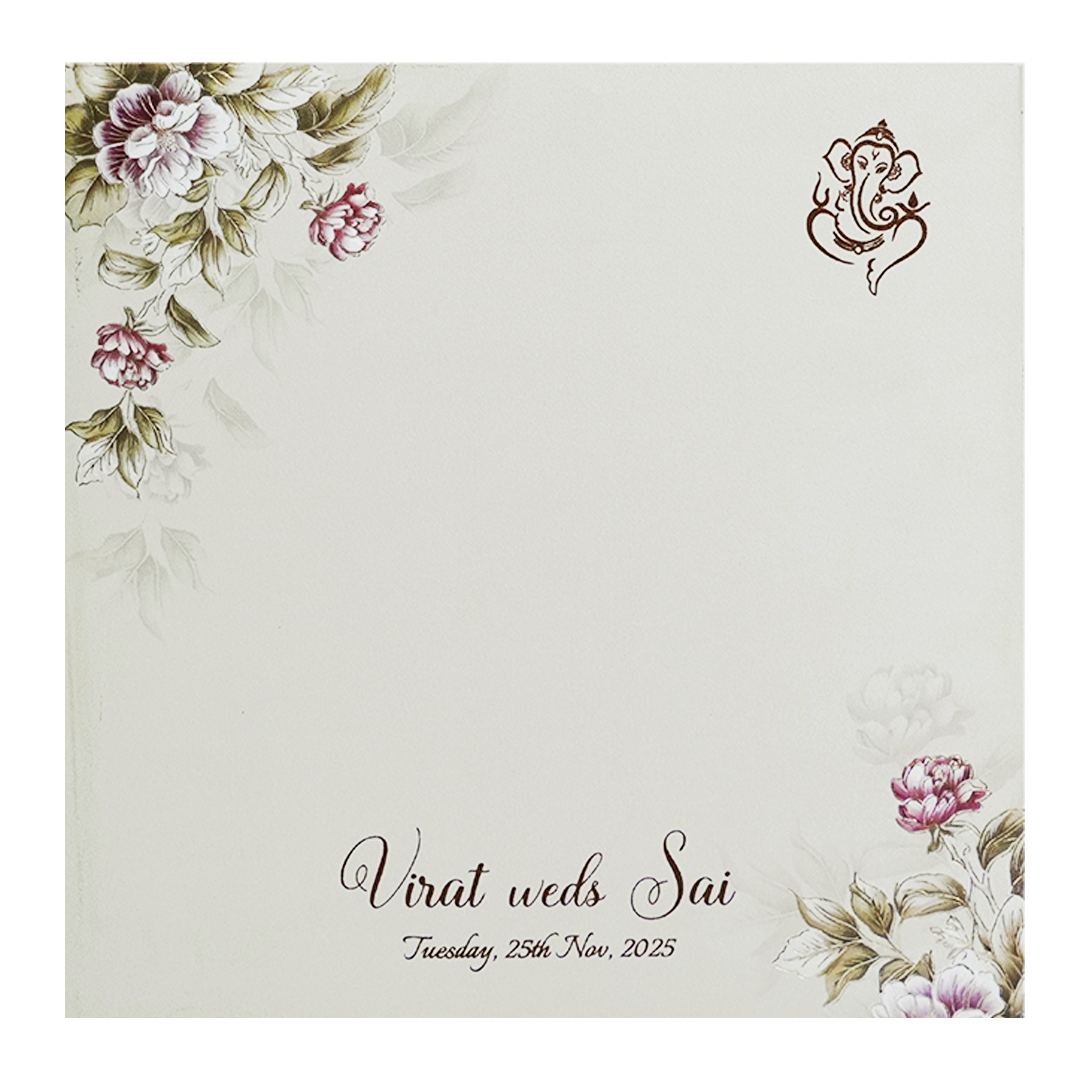Beige Padded Floral Wedding Invitation Card-KPR23340