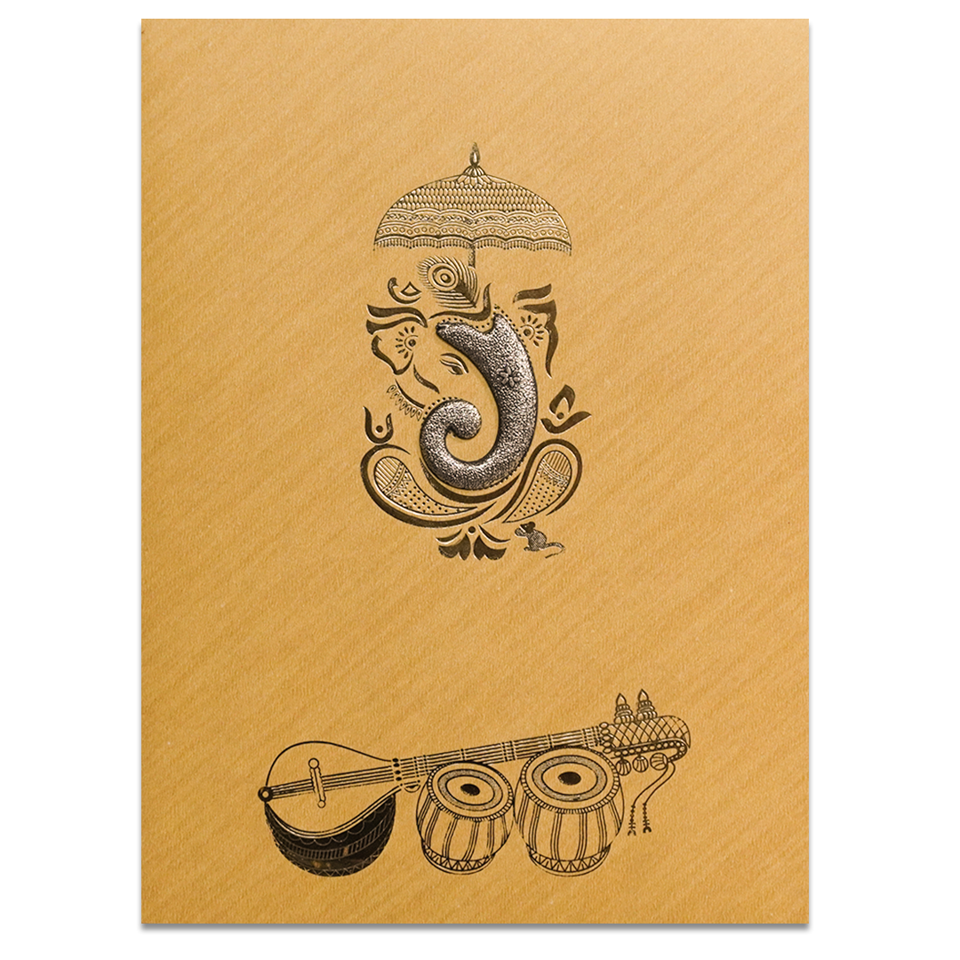 Mustard Yellow Musical Ganesha Wedding Card-KNR5025G