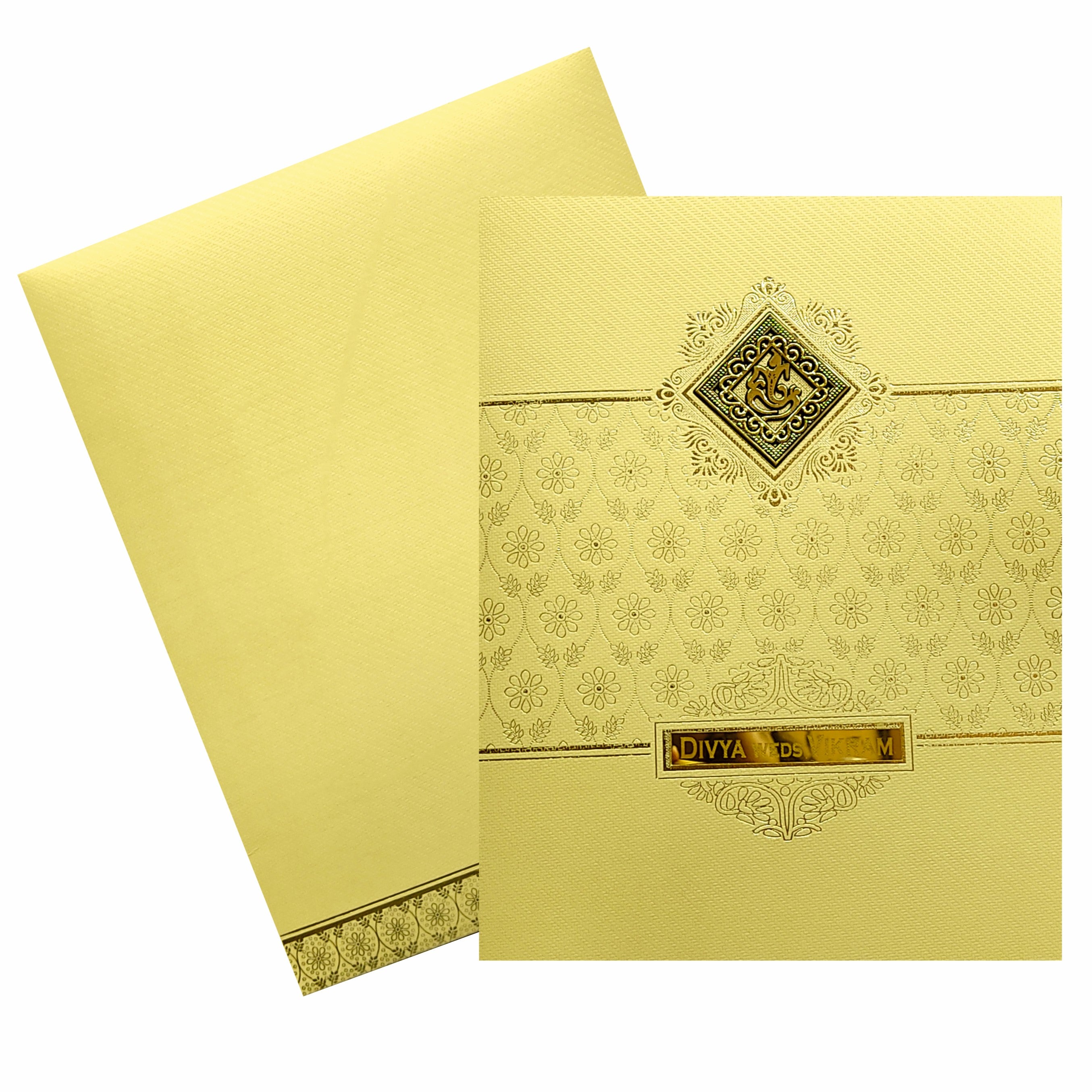 Gold Ganesha Floral Wedding Card-KNTG4401