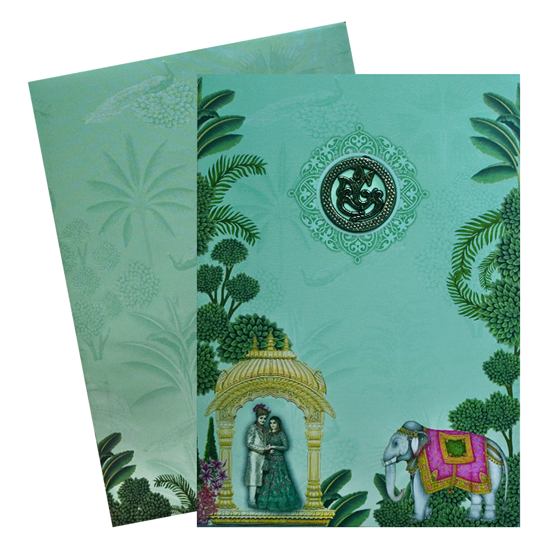 Green Bride and Groom Wedding Card-KNEP1611