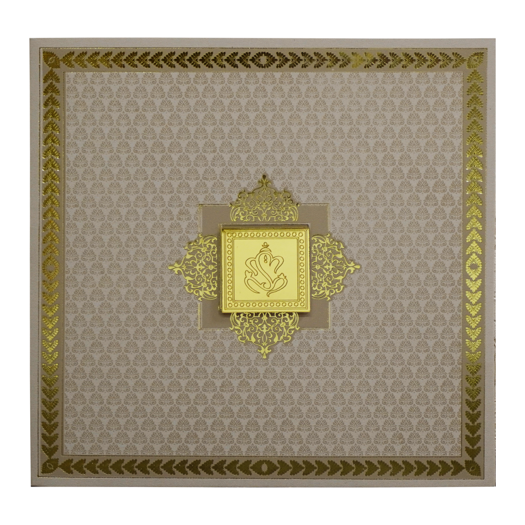 Light Brown Ganesha Wedding Card-KRC30502
