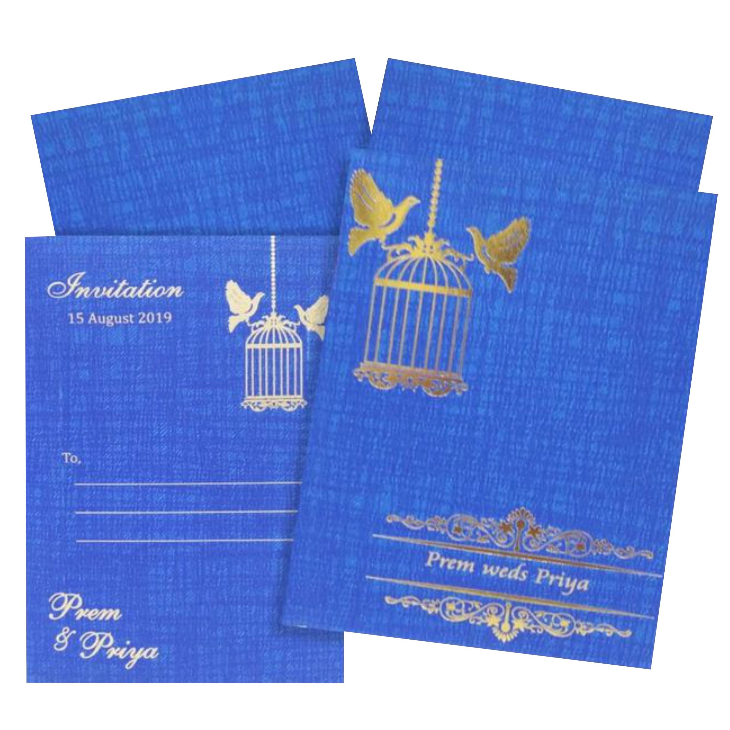 Elegant and attractive Dark Blue envelope with gold brids foiling invitation card! Buy now! ? Customer Support ? Home Delivery