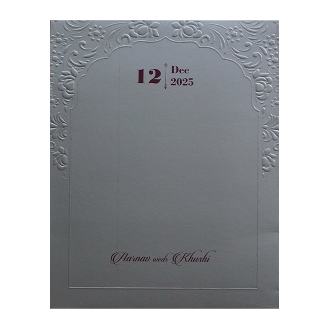 Grey Embossed Floral Wedding Card-KPR09350