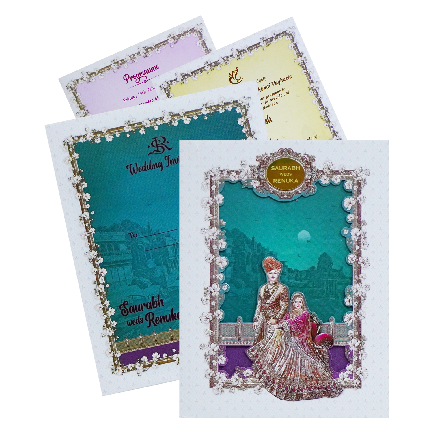 Celebrate in style with customized White Blue Padded Invitation Order now! ?WhatsApp Support ?Express Delivery.