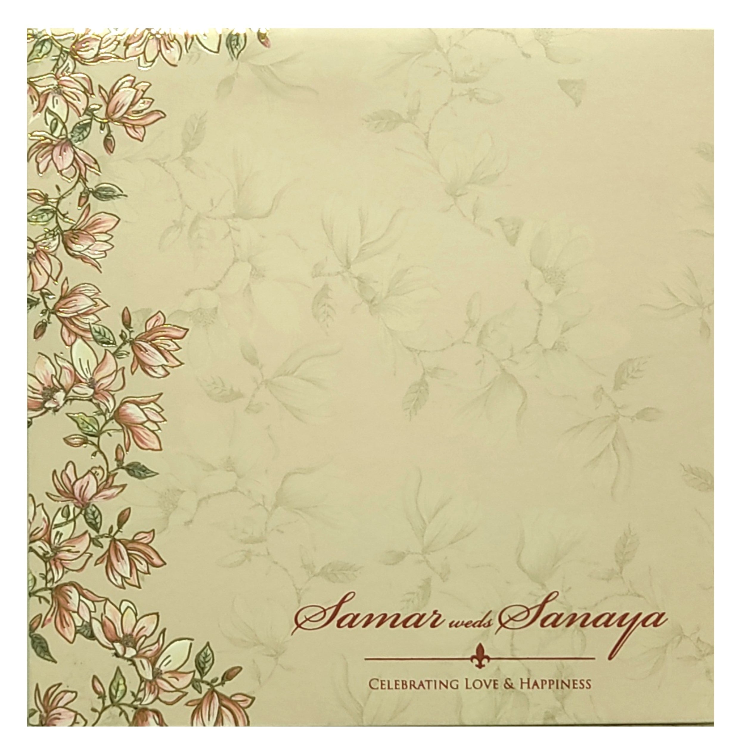 Pink floral board cut invitation card-KPR07930