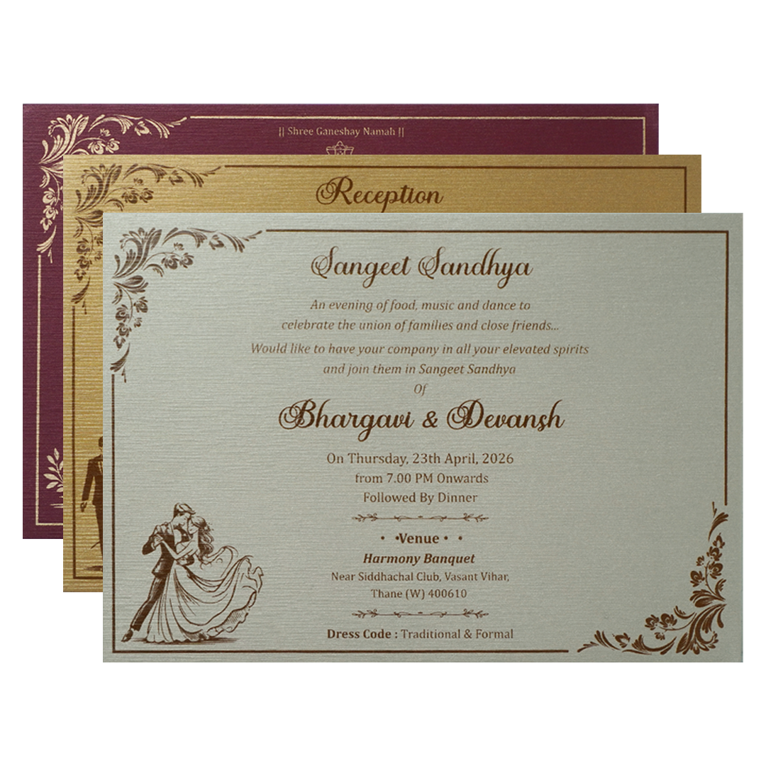 Maroon Gold Floral Padded Wedding Card-KSSC2140