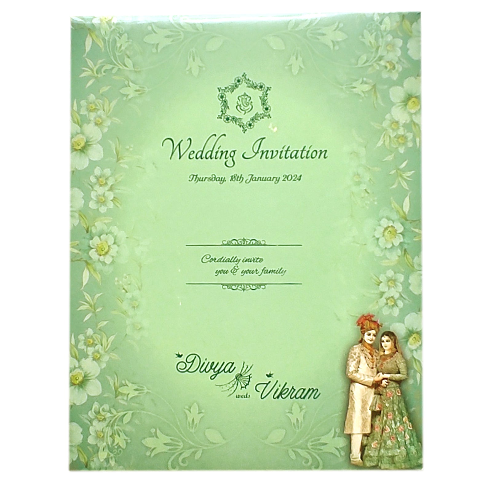 Green Bride Groom Padded Invitation Card-KNPO8515G