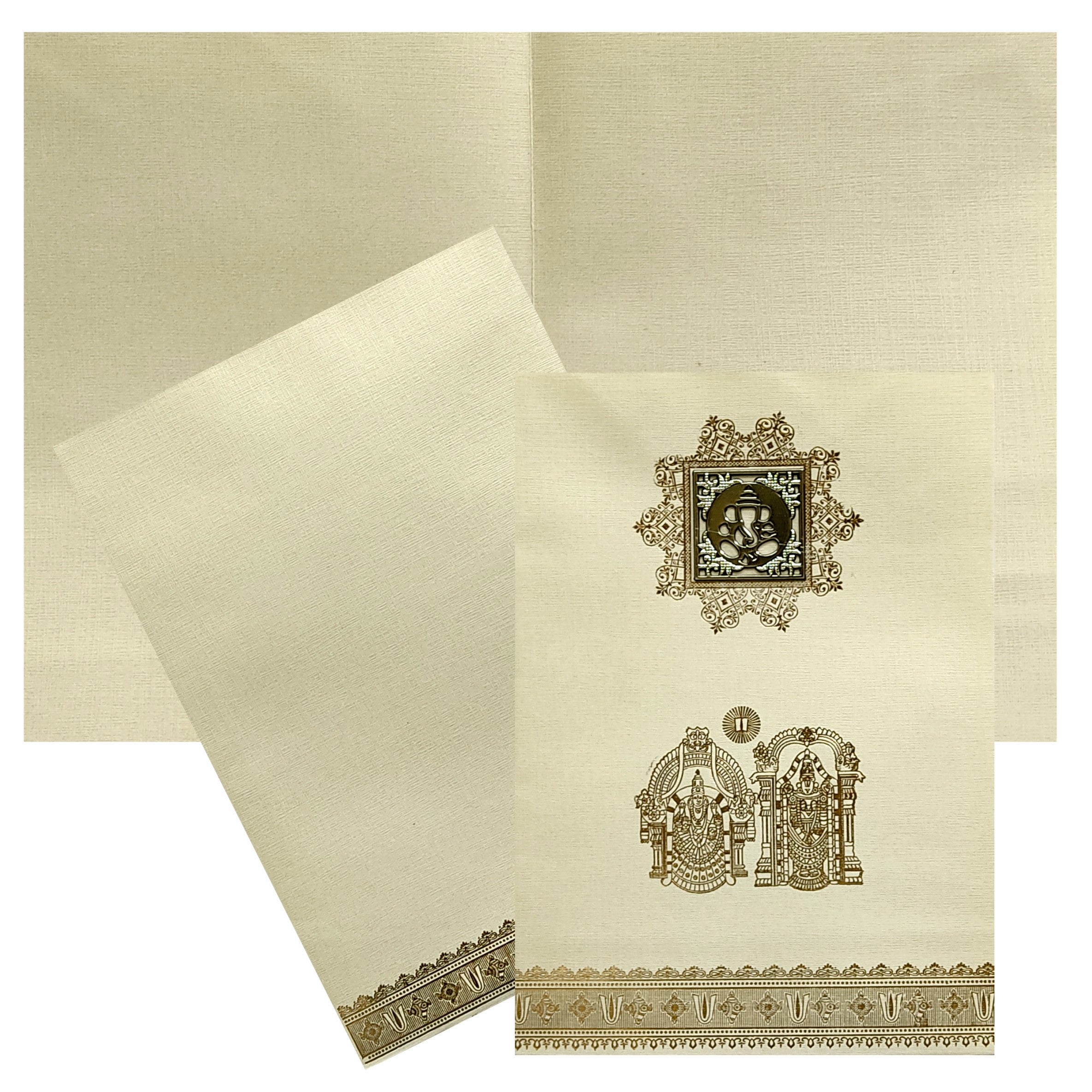 Cream Metallic Balaji Padmavathi With Square Ganesha Sticker-KNCM22CB