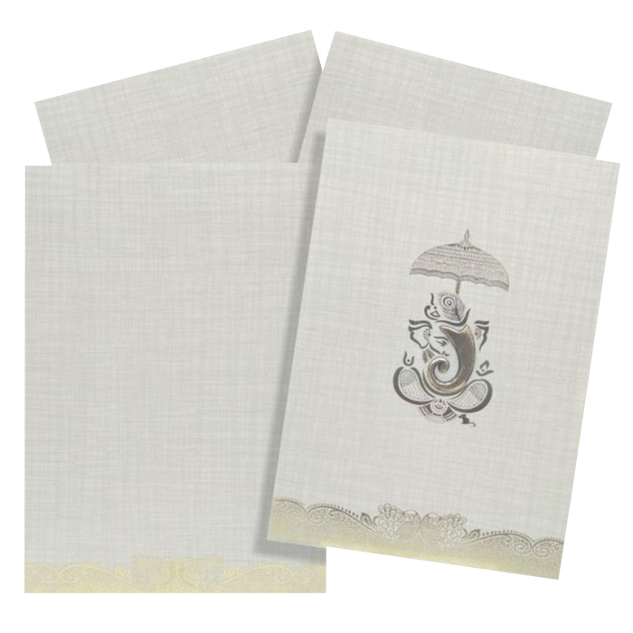 Elegant and attractive Grey with gold umbrella ganesha print envelope and sund sticker invitation card! Buy now! &