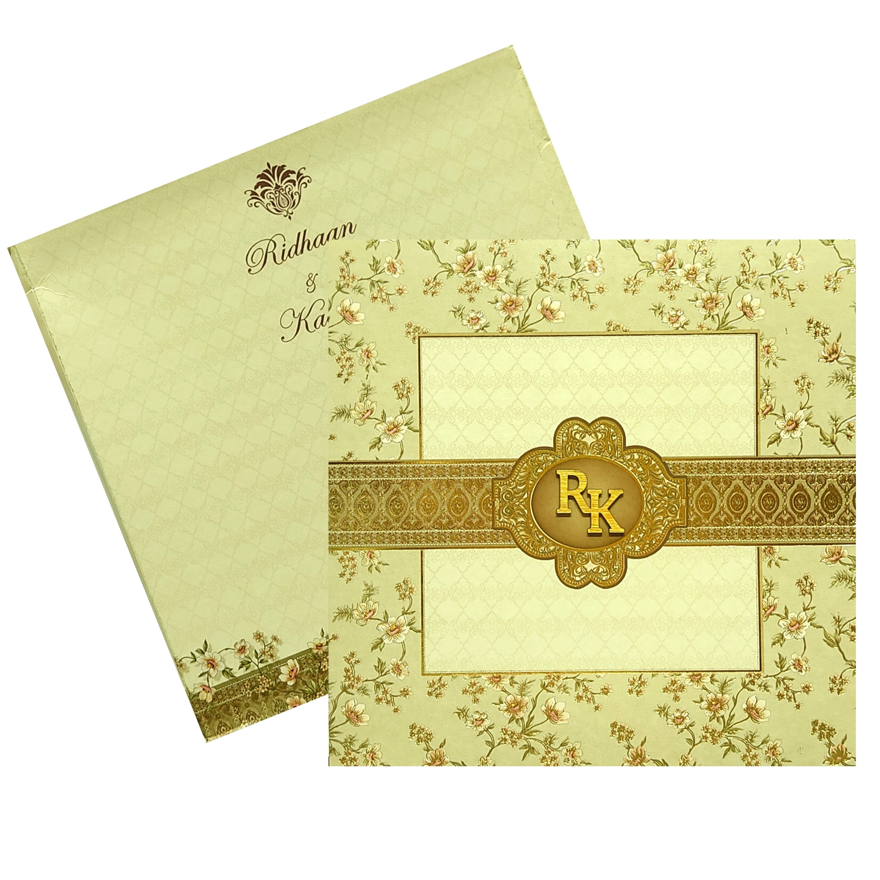 Beige Floral Padded Invitation Card-KRC29950