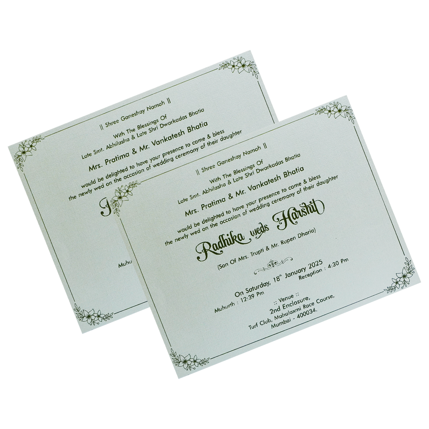 Greyish Green Floral Invitation-King of Cards