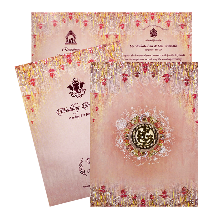 Orange Classic Floral Wedding Card In Offset Print-KNKC4056-King of Cards