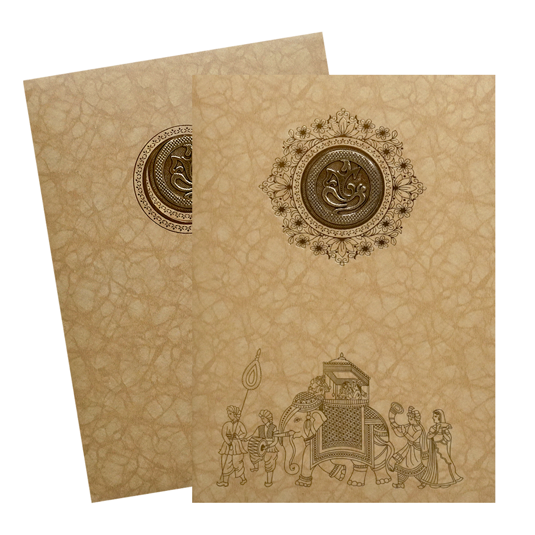 Golden Shiny Ganesha Wedding Card-KNKR039B