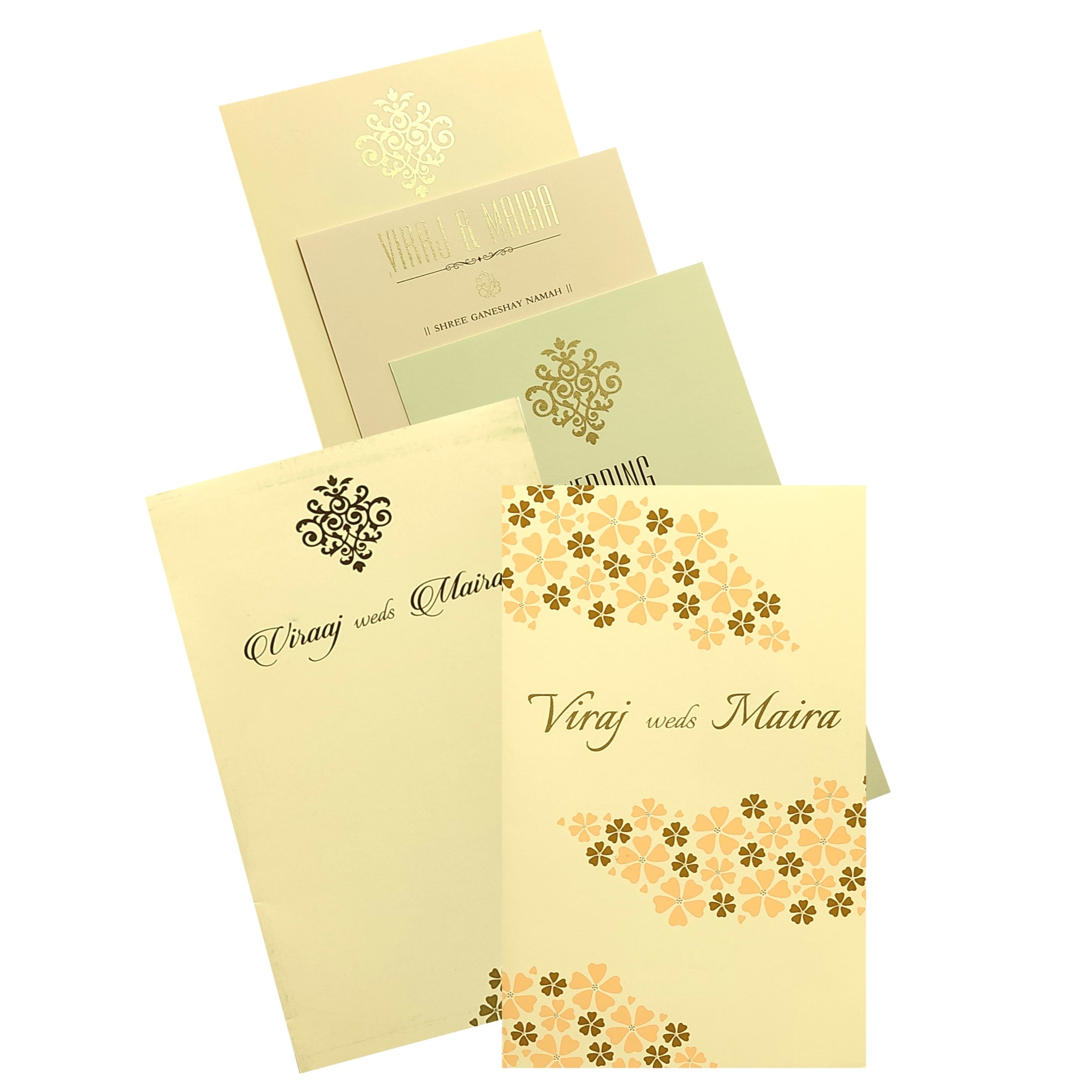 Cream Floral Single Sheet Invitation Card-KRC29871