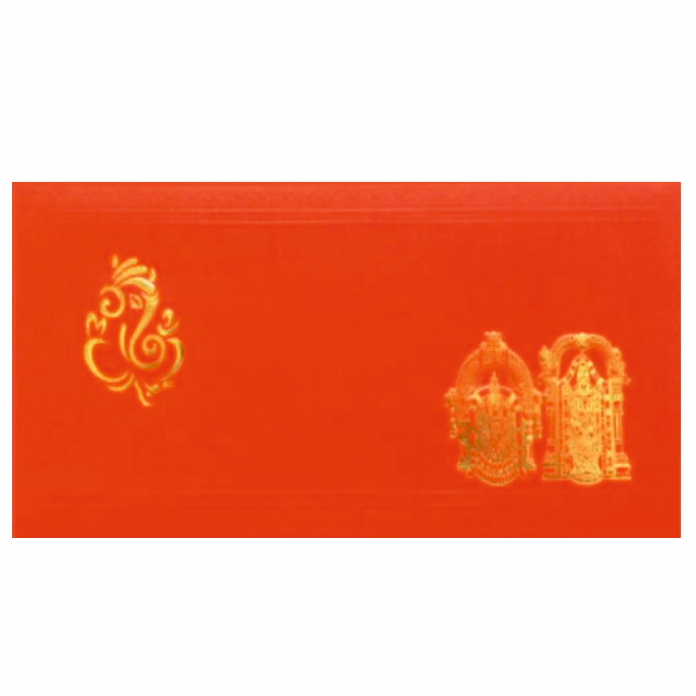 Beautiful Orange Color Ganesha Wedding Card-KNK20540