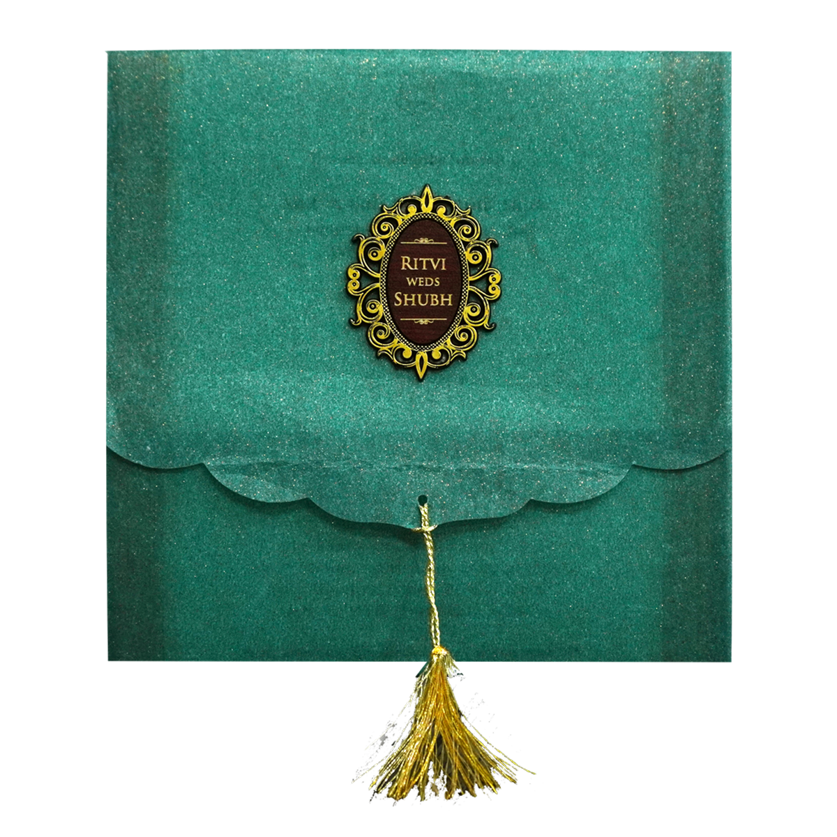 Green Glitter Tracing sheet Wedding Card-KRC30310