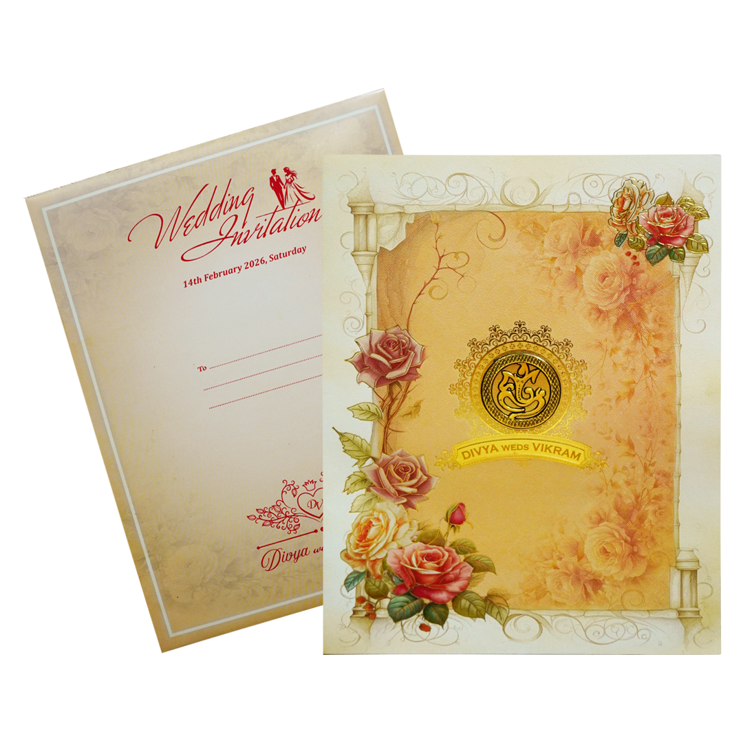 Peach Floral Wedding Card-KNKJ1140