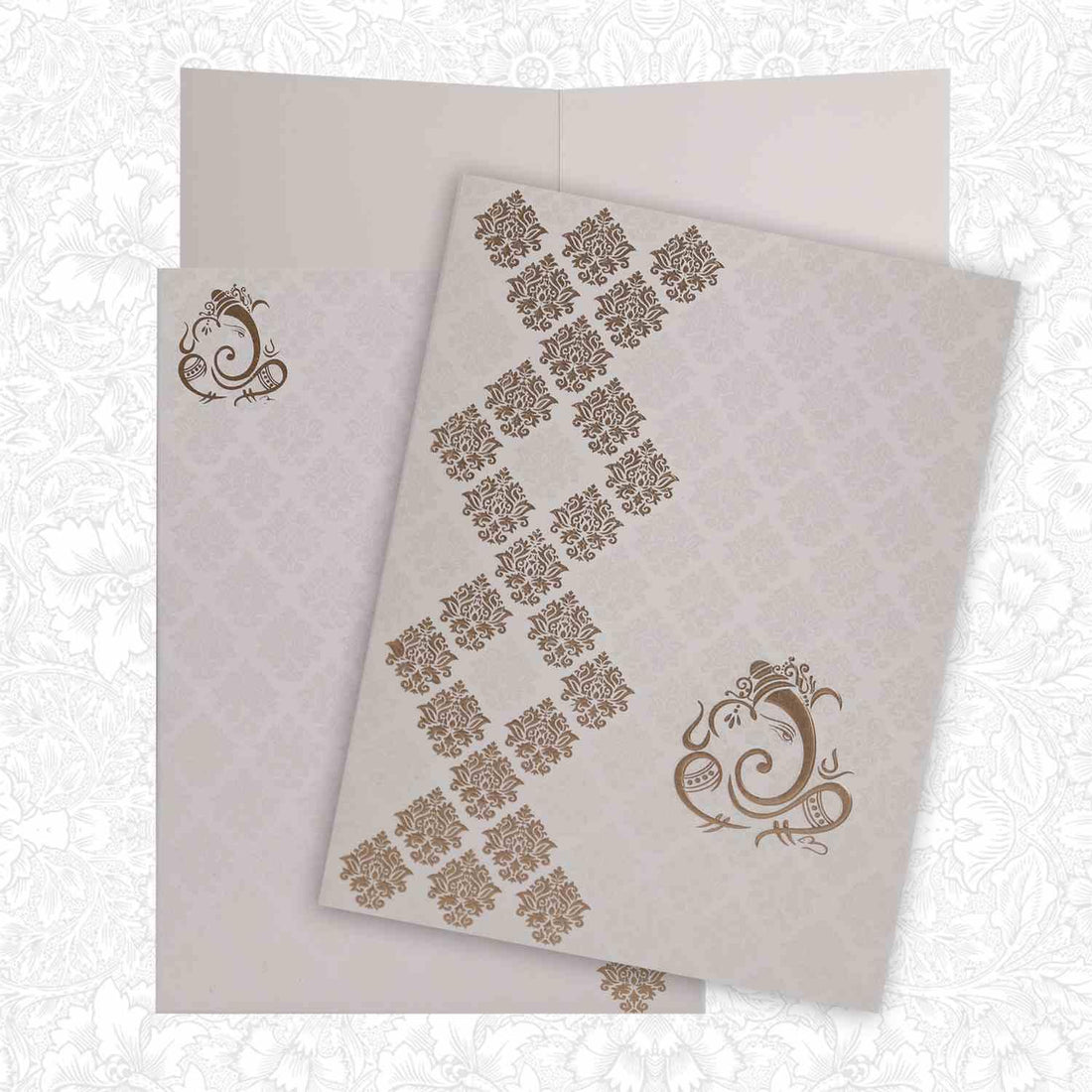 Gold Foiling Embossed Ganesha With White Shading Wedding Card - KNK1145
