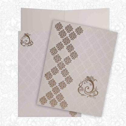 Gold Foiling Embossed Ganesha With White Shading Wedding Card - KNK1145