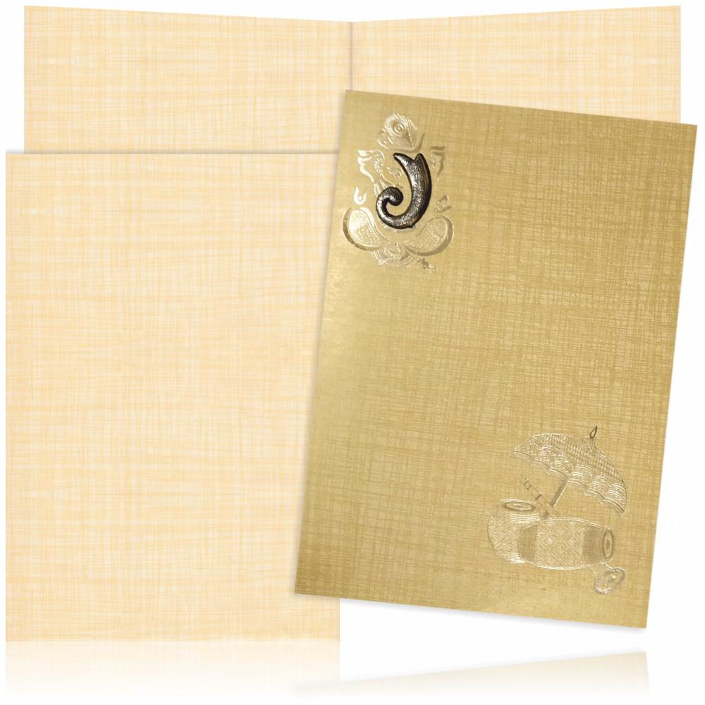 Brown Gold Paper Print Dhol Design Wedding Cards-KNCM808N-King of Cards