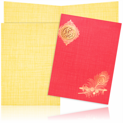 Red Classic Paper Print Peacock Feather With Flute Wedding Card-KNCP811R-King of Cards