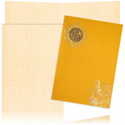 Orange Classic Paper Print Peacock Print And Ganesha Sticker Wedding Invitation Card-KNCP812O-King of Cards