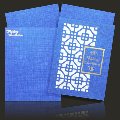 Enchanting Blue Shading With Laser Cut Wolly Material Wedding Card