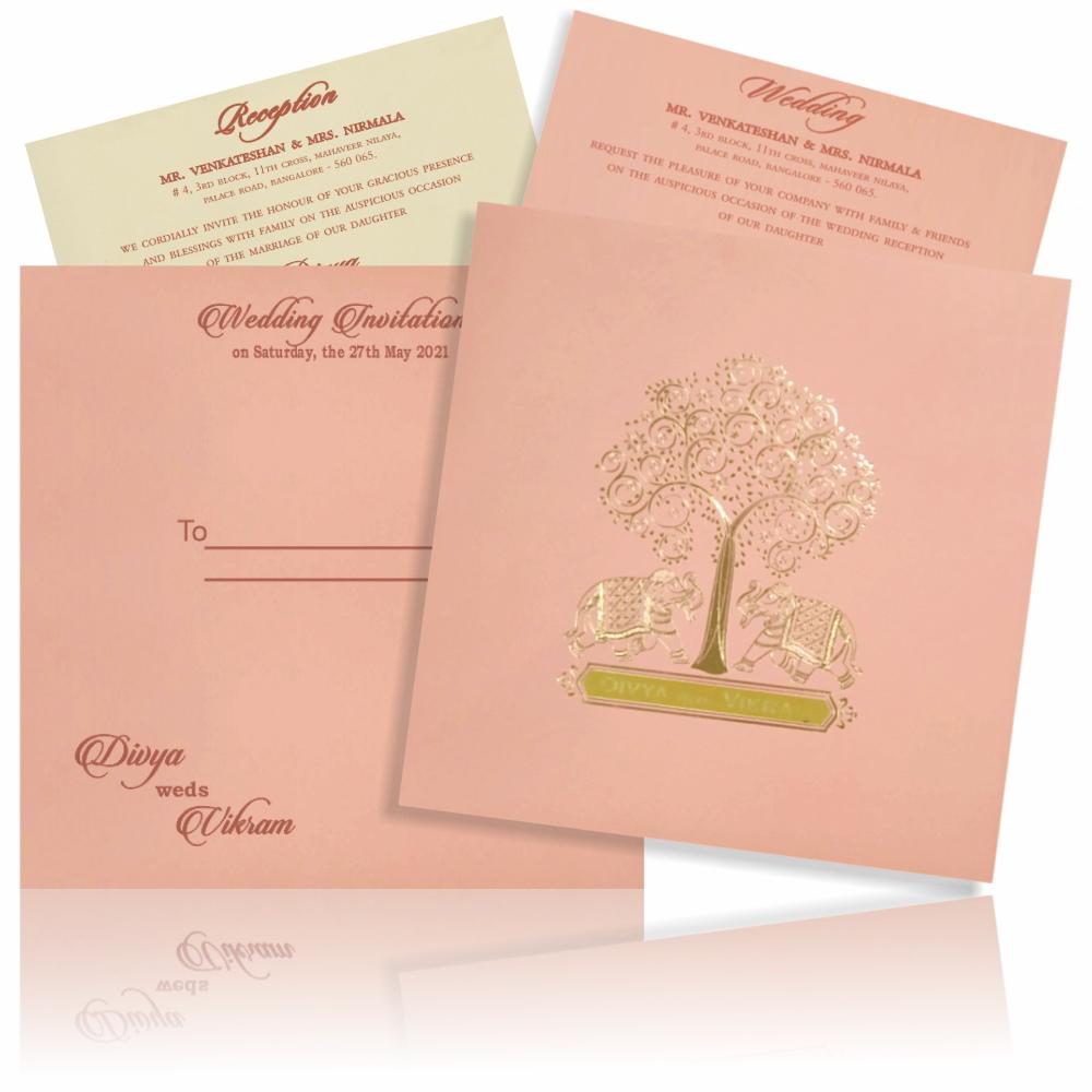 This alluring yet elegant invitation card design is perfect for any occasion to invite your dear ones. This invite features a beautiful tree in the centre printed carefully in gold foiling print.