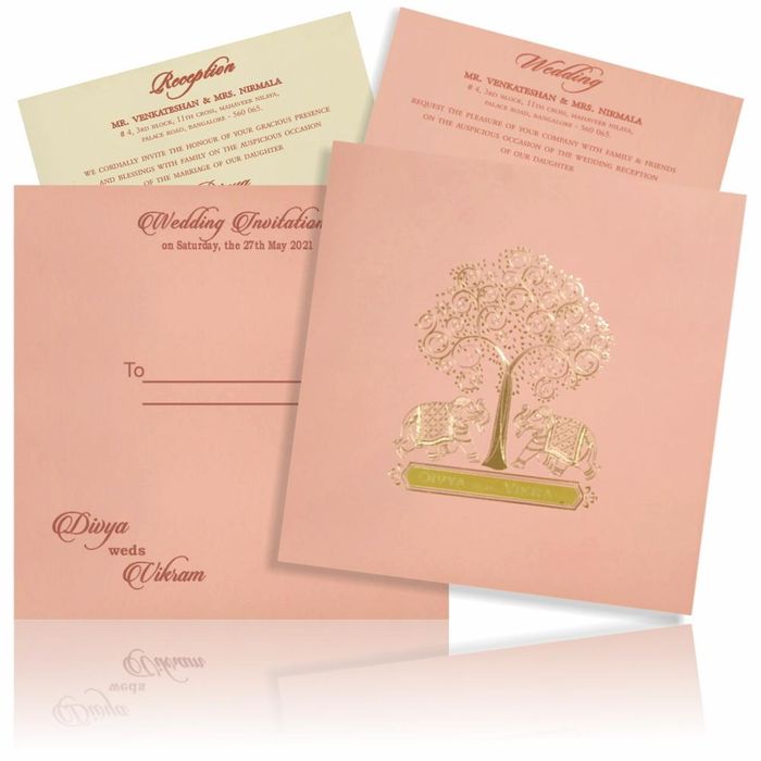 Pink Offset Elephant Gold Foiling Wedding Cards-KND8006P-King of Cards