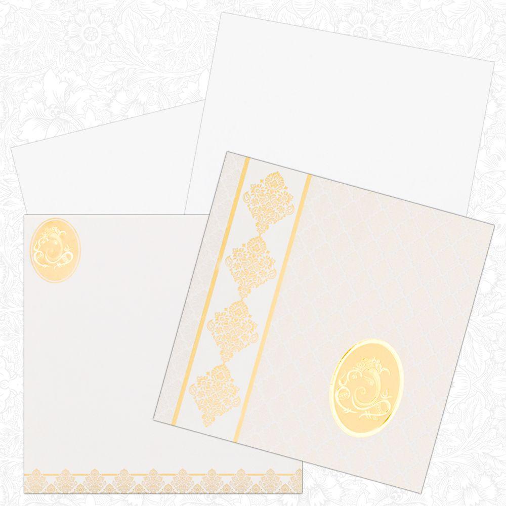 White and Gold Combination Ganesha Wedding Card-KNK1002