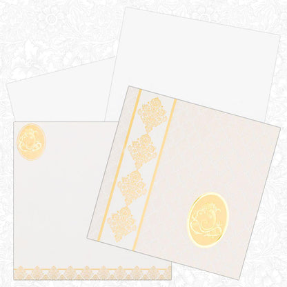 White and Gold Combination Ganesha Wedding Card-KNK1002