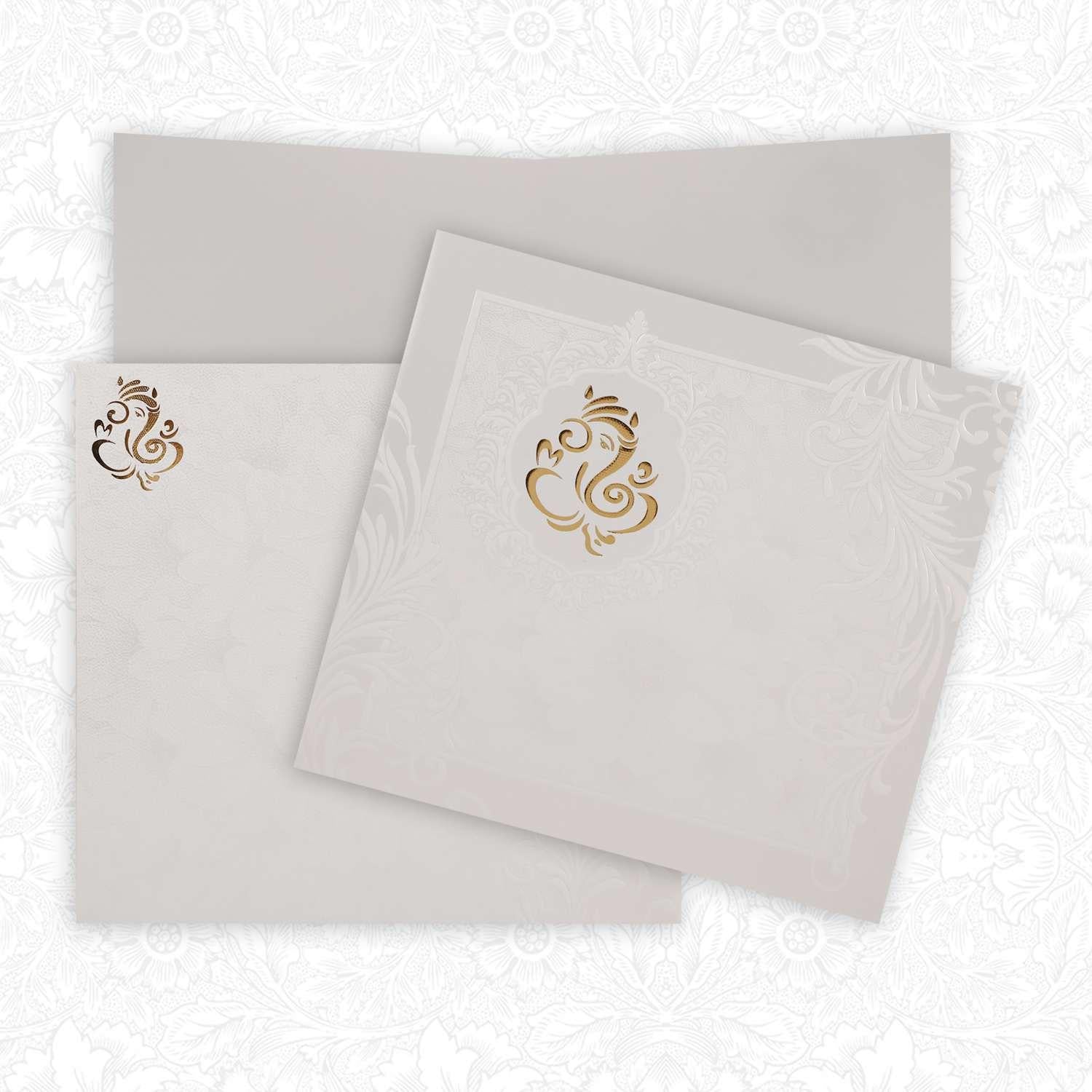 Gorgeous Gold Foiling Ganesha With White Shading Wedding Card - KNK1004