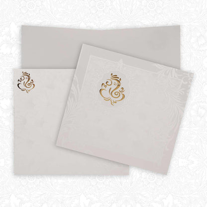 Gorgeous Gold Foiling Ganesha With White Shading Wedding Card - KNK1004