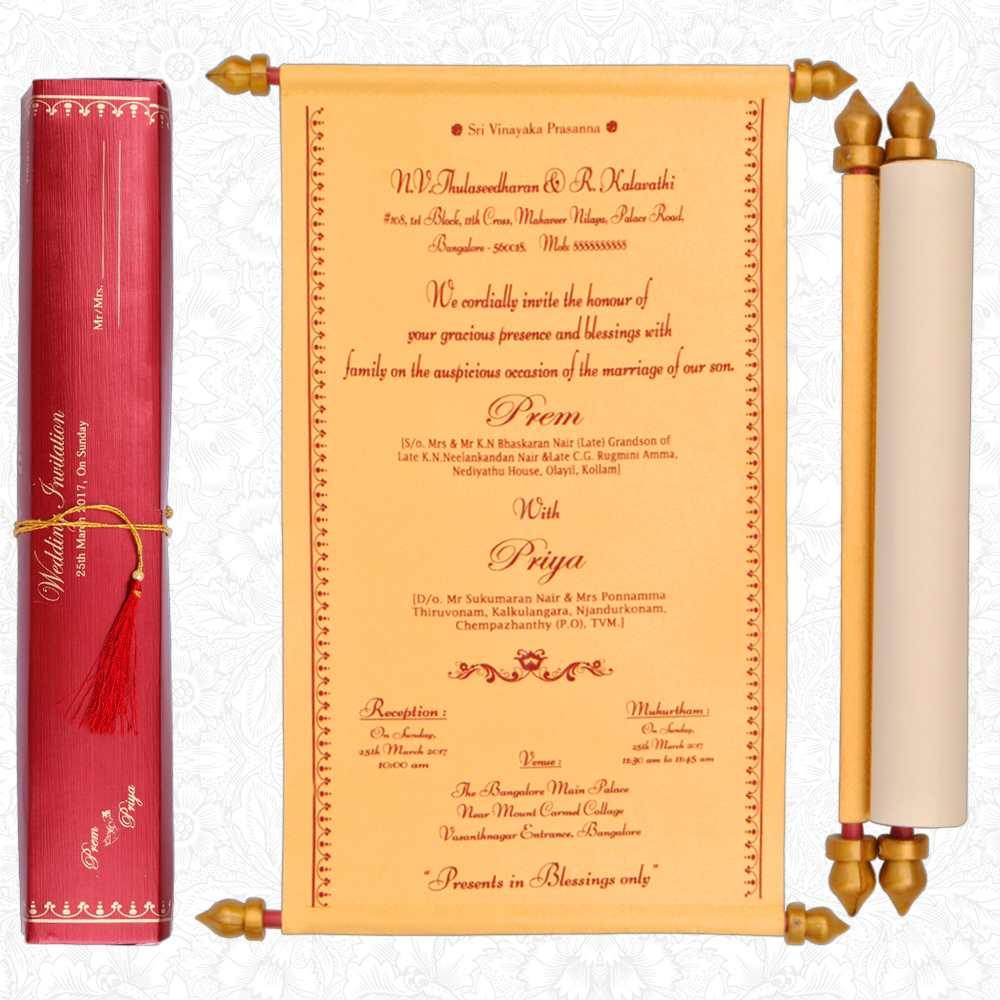 Gold Premium Scroll Invitation In Big Size With Box-KNK1113