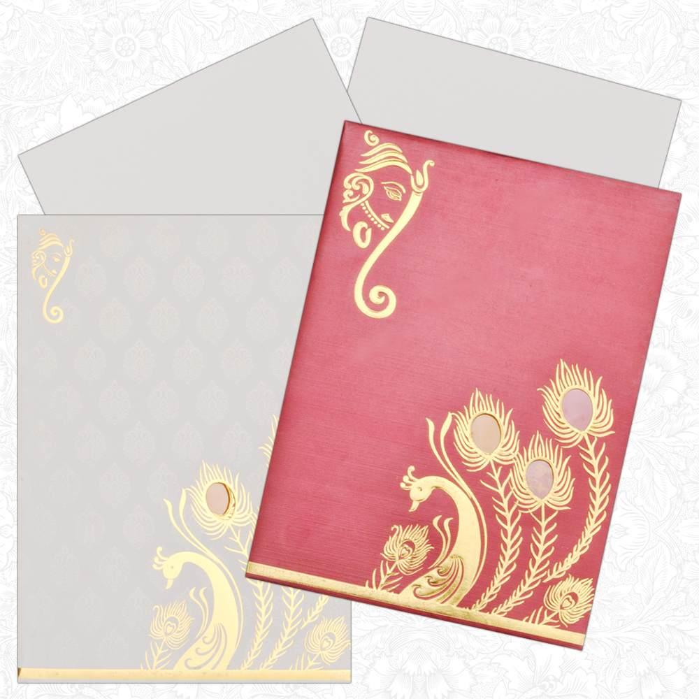 Red Peacock Gold Foiling Invitation