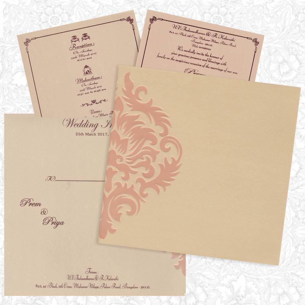 Alluring Floral Theme With Cream Shaded Padded Wedding Card - KNK1294-King of Cards