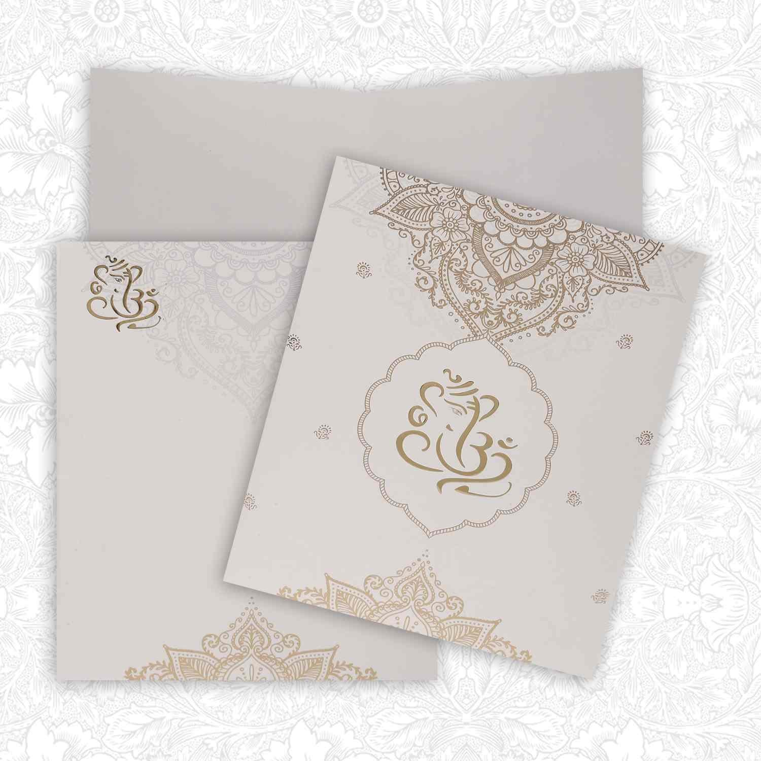 Gold Foiling Ganesha With Floral Theme Wedding Card - KNK1316