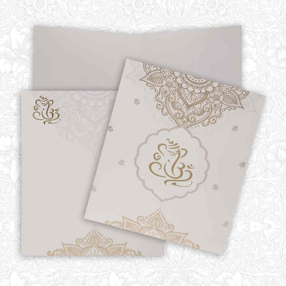 Gold Foiling Ganesha With Floral Theme Wedding Card - KNK1316
